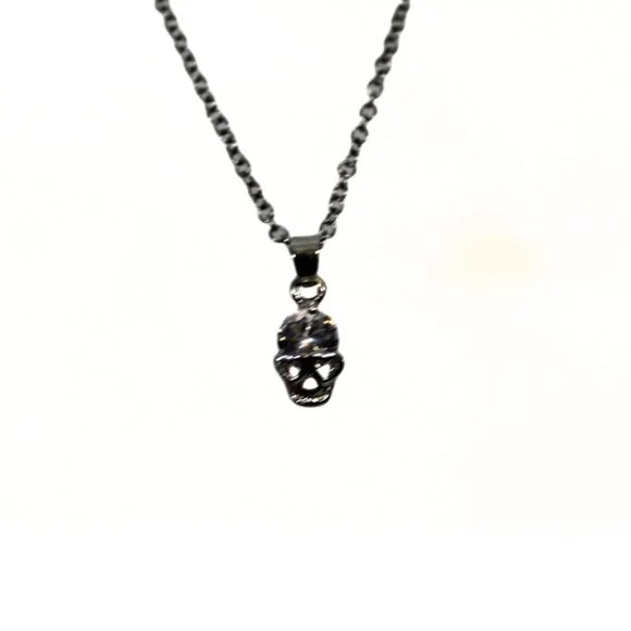 Minimalist Skull Necklace & Stud Earring Set | Rhinestone Goth Sparkle - Picture 2 of 6